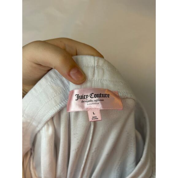 Juicy Couture Velour Track Pants Large White Silver Rhinestone Spell Out Sleep - Picture 11 of 13